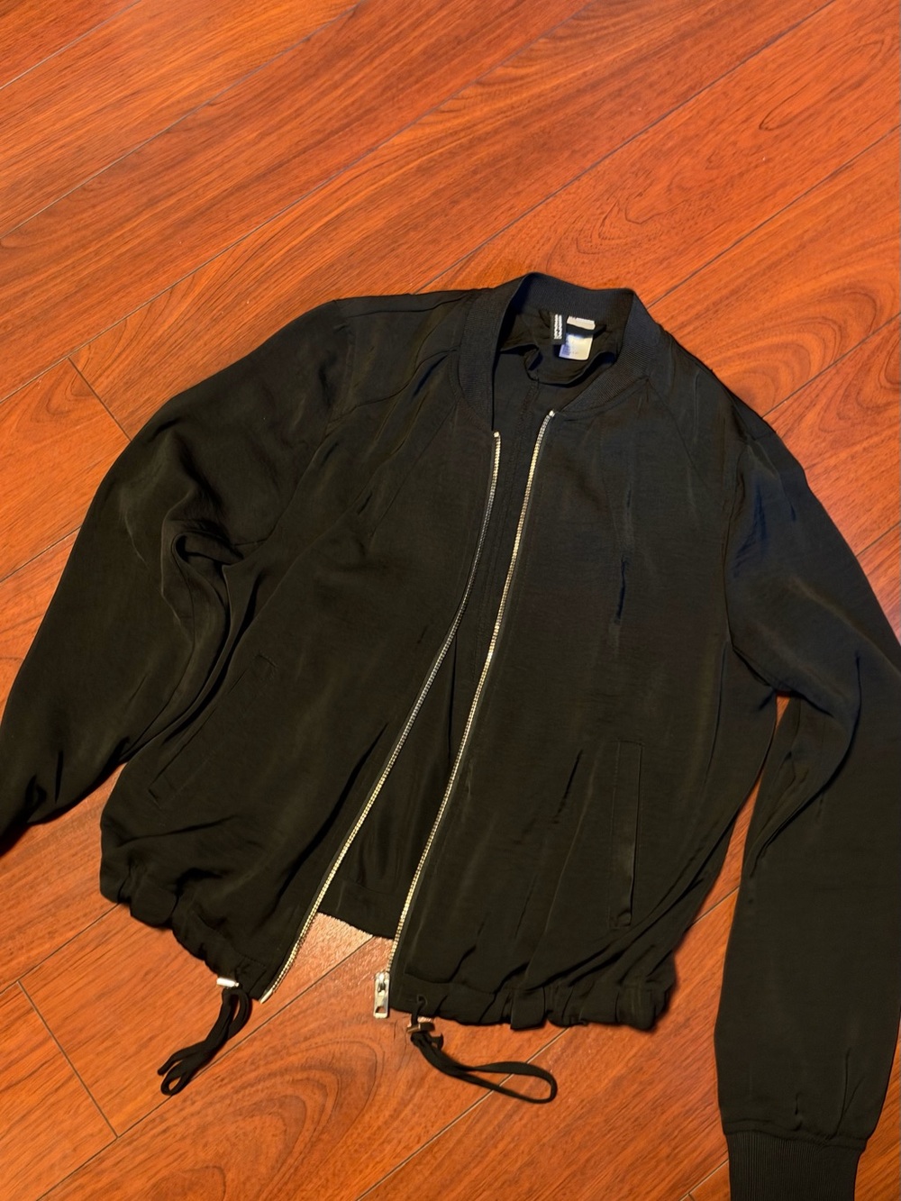 Women's Black Bomber Jacket with Drawstring Hem